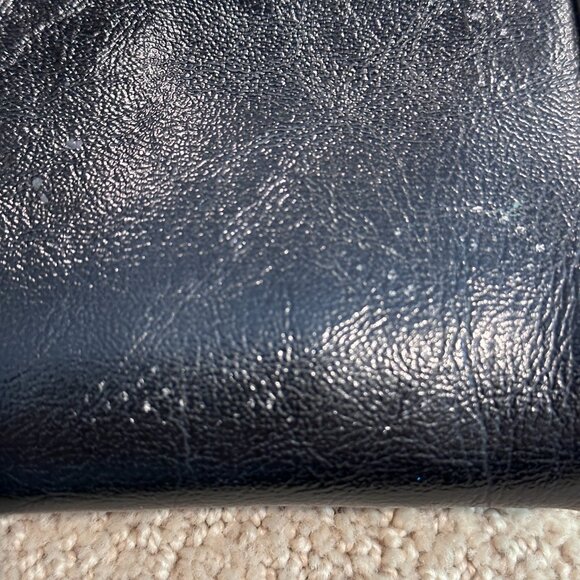 VTG Black Convertible Clutch Bag Metal Kissing Clasp & Strap Ruffle Faux Leather - Picture 6 of 12